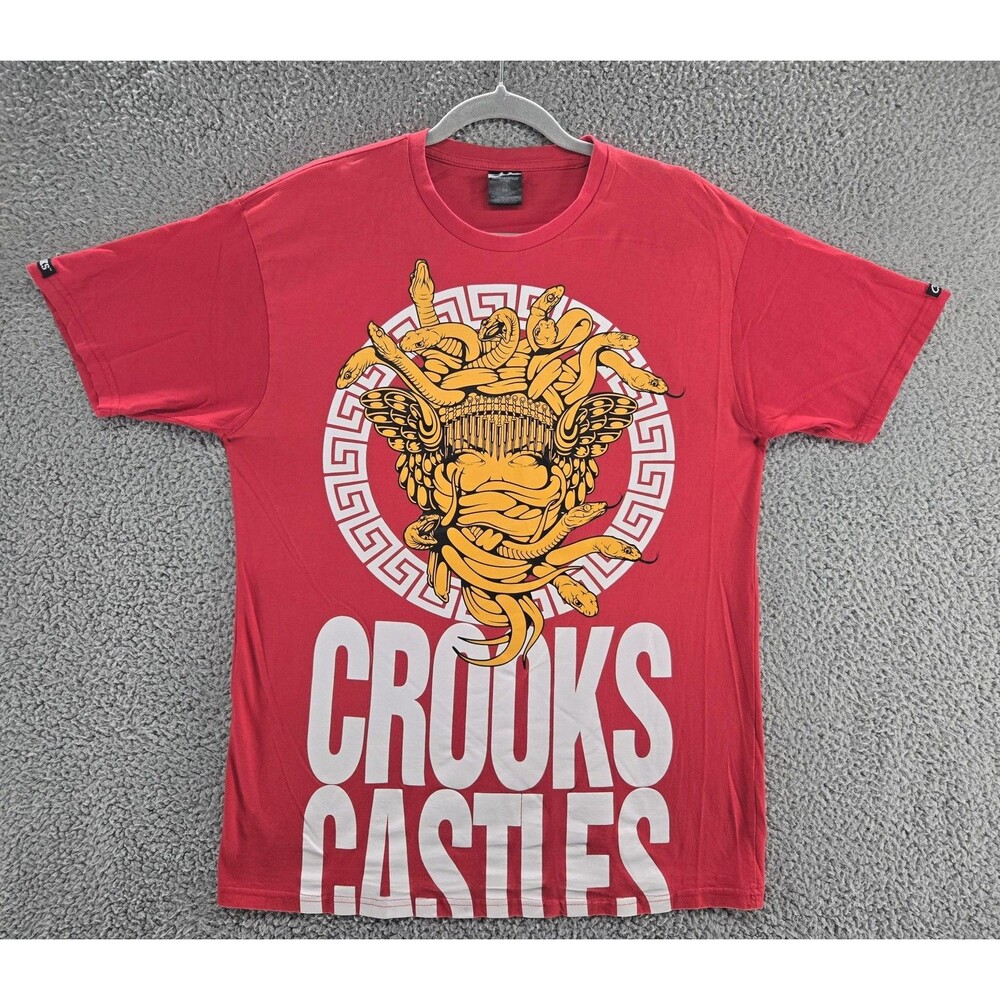 Crooks & Castles Shirt Mens Large Red Medusa Snake Graphic Streetwear Tee